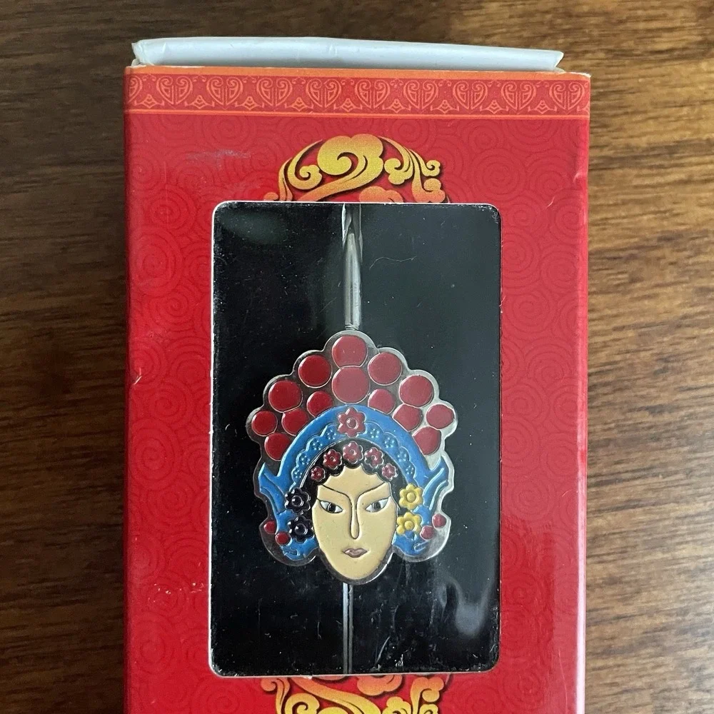 Peking Opera Bookmarks‎ Enamel Metal Set of 2 Asian Warrior Mask in Boxes